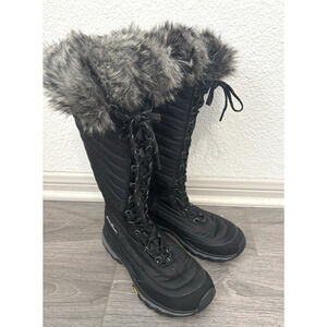 Eddie Bauer Boots Womens 8.5 Black Faux Fur Lace Up Thermafill Winter Snow Boots
